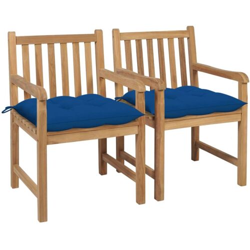 BONNEVIE 2er Set Gartenstühle Gartensessel Balkonstühle – mit Blauen Kissen Massivholz Teak BV383118 – BonneVie – Blau