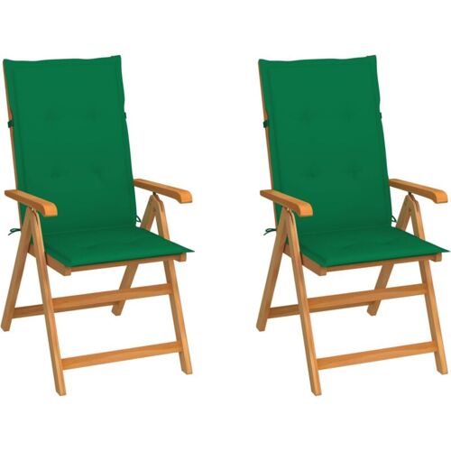 BONNEVIE 2er Set Gartenstühle Gartensessel Balkonstühle – mit Grünen Kissen Massivholz Teak BV566850 Bonnevie Grün