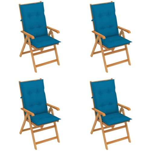 BONNEVIE 4er Set Gartenstühle Gartensessel Balkonstühle – mit Blauen Kissen Massivholz Teak BV827514 Bonnevie Blau