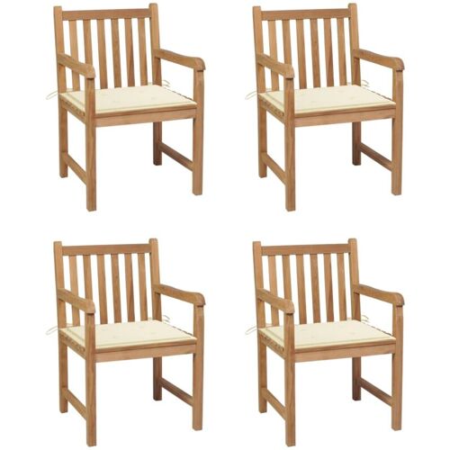 BONNEVIE 4er Set Gartenstühle Gartensessel Balkonstühle – mit Cremeweißen Kissen Massivholz Teak BV651717 Bonnevie Creme