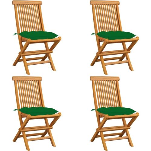 BONNEVIE 4er Set Gartenstühle Gartensessel – Balkonstühle mit Grünen Kissen 4 Stk. Massivholz Teak BV604759 – BonneVie – Grün