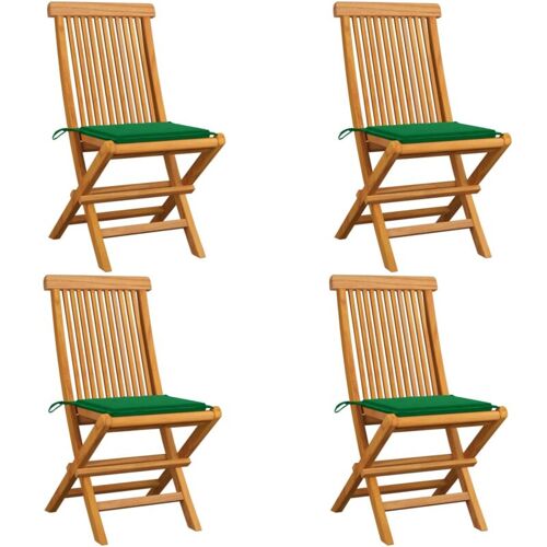 BONNEVIE 4er Set Gartenstühle Gartensessel – Balkonstühle mit Grünen Kissen 4 Stk. Teak Massivholz BV636422 Bonnevie Grün