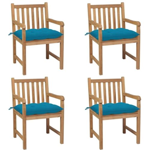 BONNEVIE 4er Set Gartenstühle Gartensessel Balkonstühle – mit Hellblauen Kissen Massivholz Teak BV759981 Bonnevie Blau