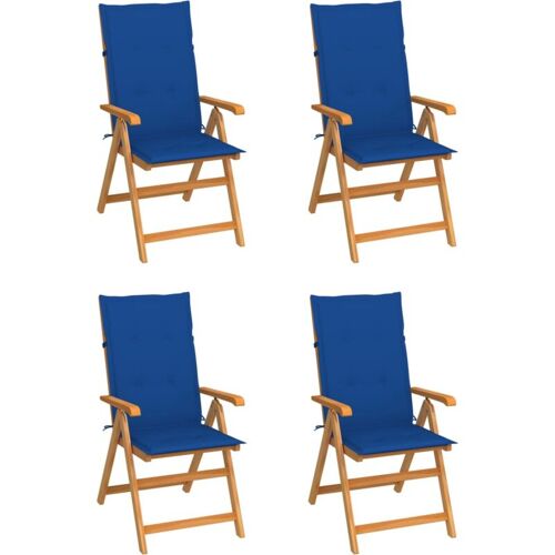 BONNEVIE 4er Set Gartenstühle Gartensessel Balkonstühle – mit Königsblauen Kissen Massivholz Teak BV403210 Bonnevie Blau