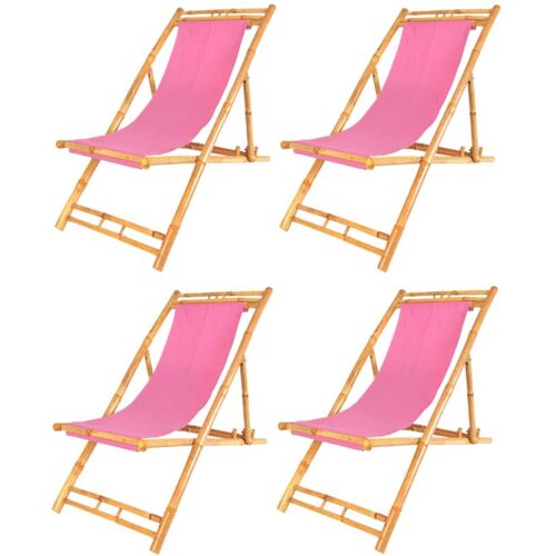 BURI 4x Bambus Relax Liegestuhl Pink Strandstuhl Terrassenliege Gartenstuhl 60x135cm