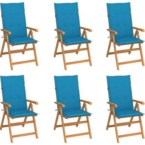 BONNEVIE 6er Set Gartenstühle Gartensessel Balkonstühle – mit Blauen Kissen Massivholz Teak BV424555 Bonnevie Blau