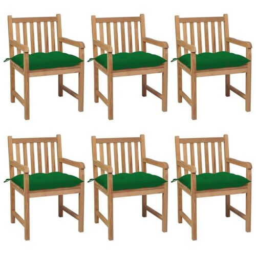 BONNEVIE 6er Set Gartenstühle Gartensessel Balkonstühle – mit Grünen Kissen Massivholz Teak BV863442 Bonnevie Grün