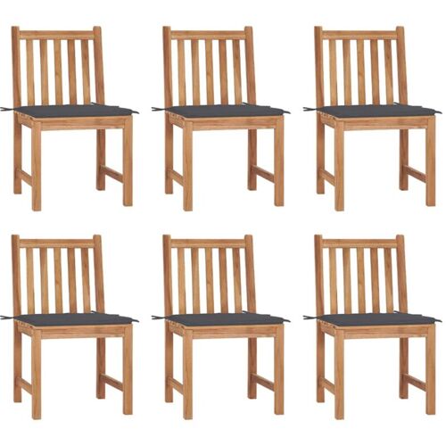 BONNEVIE 6er Set Gartenstühle Gartensessel Balkonstühle – mit Kissen Massivholz Teak BV371866 Bonnevie Anthrazit