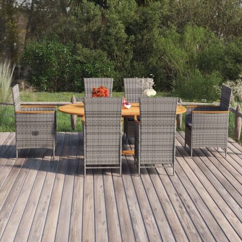 MAISONCHIC 7-tlg. Garten-Essgruppe Gartenmöbel Set Sitzgruppe Poly Rattan Grau DE71481 – Grau