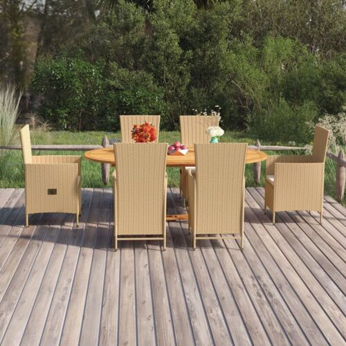 BONNEVIE 7-tlg. Garten-Essgruppe，Gartenmöbel Set，Gartenmöbel Set Poly Rattan Beige vidaXL