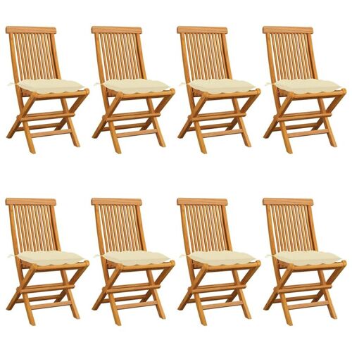 BONNEVIE 8er Set Gartenstühle Gartensessel – Balkonstühle mit Cremeweißen Kissen Massivholz Teak BV556048 Bonnevie Weiß