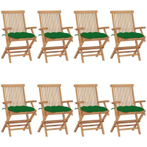 BONNEVIE 8er Set Gartenstühle Gartensessel – Balkonstühle mit Grünen Kissen Massivholz Teak BV451955 Bonnevie Grün