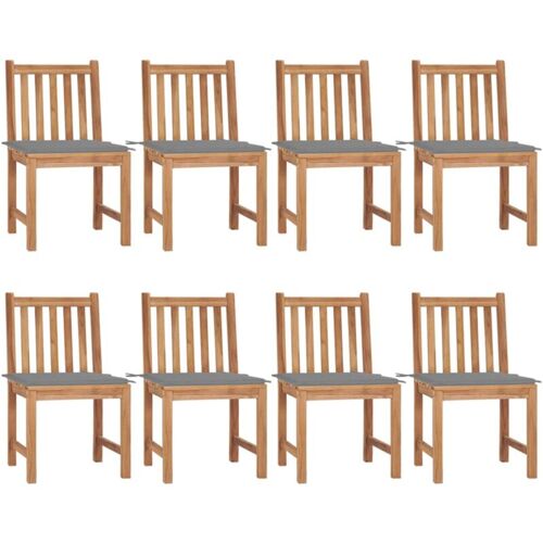 BONNEVIE 8er Set Gartenstühle Gartensessel Balkonstühle – mit Kissen Massivholz Teak BV428781 Bonnevie Grau