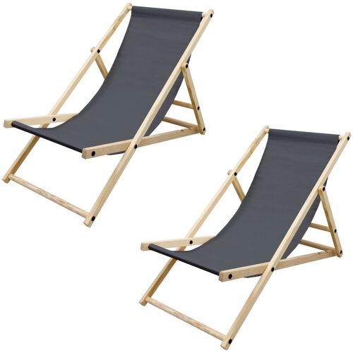 Ecd Germany – Liegestuhl klappbar aus Holz 2er Set, 3 Liegepositionen, bis 120 kg, Anthrazit, Sonnenliege Gartenliege Relaxliege Strandliege Liege