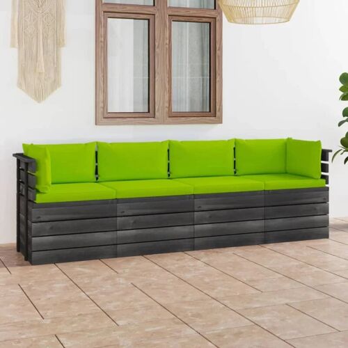 BONNEVIE Garten-Palettensofa 4-Sitzer Gartensofa Gartenmöbel – Gartenbank mit Kissen Kiefer Massivholz BV337954 Bonnevie Grün