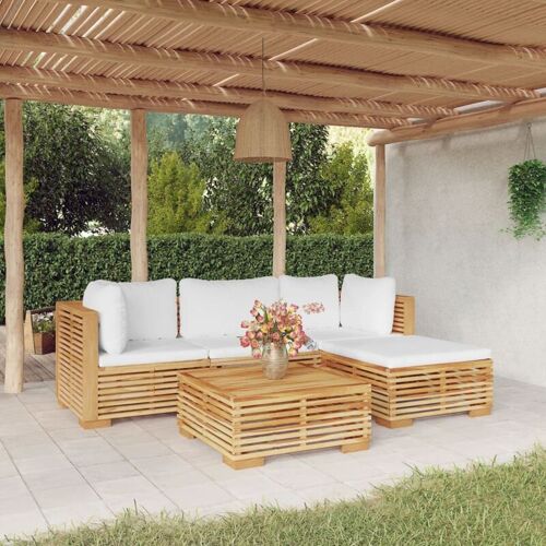 BONNEVIE 5-tlg. Garten-Lounge-Set，Gartenmöbel-Set mit Kissen Massivholz Teak vidaXL