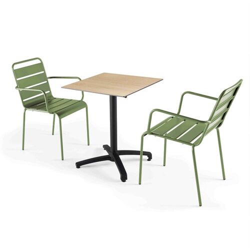 OVIALA Stuhl Gartentisch aus Eichenholz und 2 Kaktus-Sessel – Eiche Natur