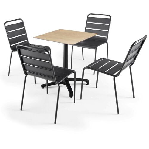OVIALA Stuhl Gartentisch aus Eichenholz und 4 graue Stühle – Eiche Natur