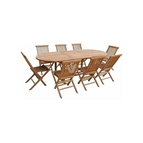 HAPPY GARDEN Teakholz-Gartenmöbel lombok – ovaler ausziehbarer Tisch – 8 Plätze – Braun