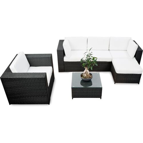 GARDENI Polyrattan Gartenmöbel Lounge xxl ✔ 18-tlg ✔ Polyrattan schwarz ✔ Kissen weiss ✔ S1012110