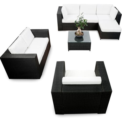 GARDENI Gartenmöbel Rattan Lounge Set xxl ✔ 23-tlg ✔ Polyrattan schwarz ✔ Kissen weiss ✔ S1112110