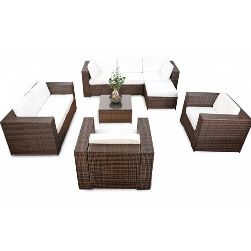 GARDENI Garten Rattan Lounge Gartenmöbel xxl ✔ 26-tlg ✔ Polyrattan braun-mix ✔ Kissen weiss ✔ B2112110