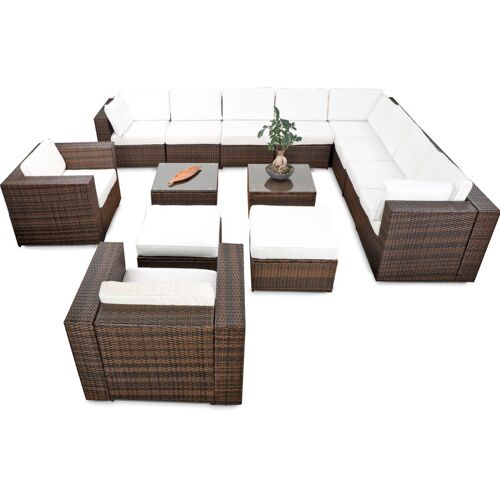 GARDENI Rattan Gartenmöbel Lounge Set xxxl ✔ 41-tlg ✔ Polyrattan braun-mix ✔ Kissen weiss ✔ B2053220