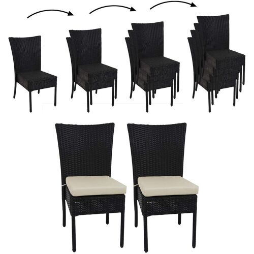 MCW 2er-Set Poly-Rattan Stuhl MCW-G19, Balkonstuhl Gartenstuhl, stapelbar ~ schwarz, Kissen creme