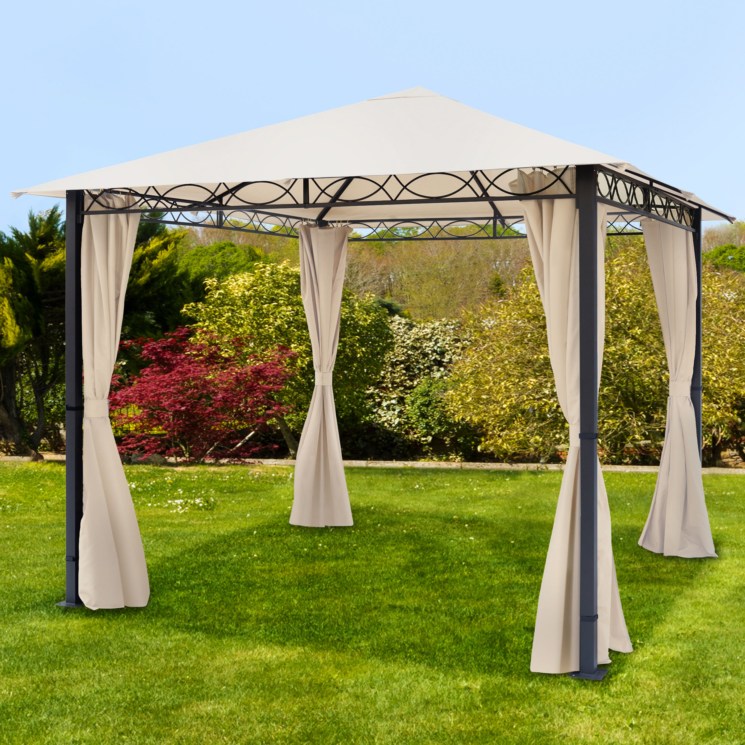 TOOLPORT Gartenpavillon 3x3m Polyester mit PU-Beschichtung 220 g/m² champagnerfarben wasserdicht