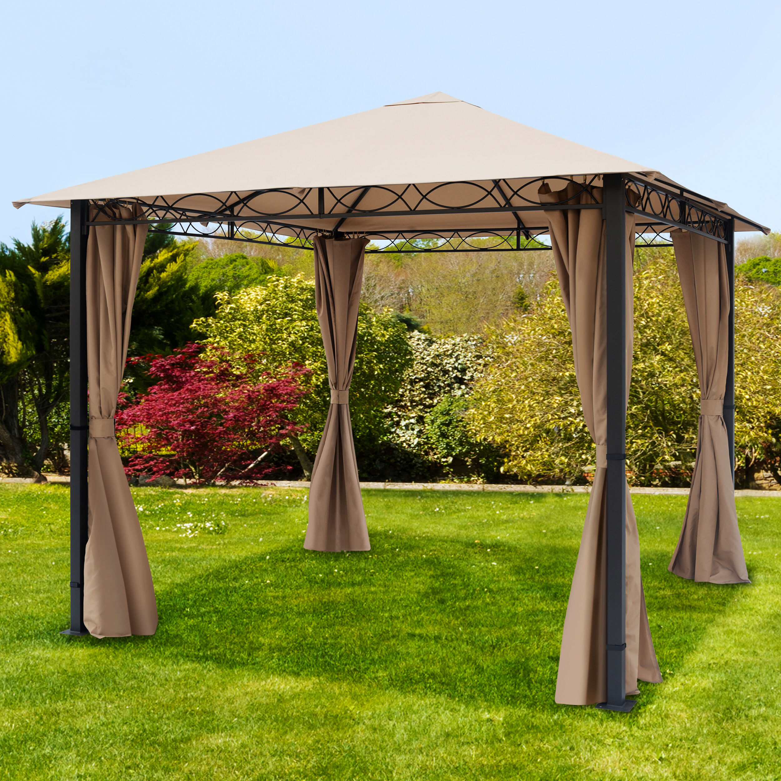 TOOLPORT Gartenpavillon 3x3m Polyester mit PU-Beschichtung 220 g/m² cappuccino wasserdicht