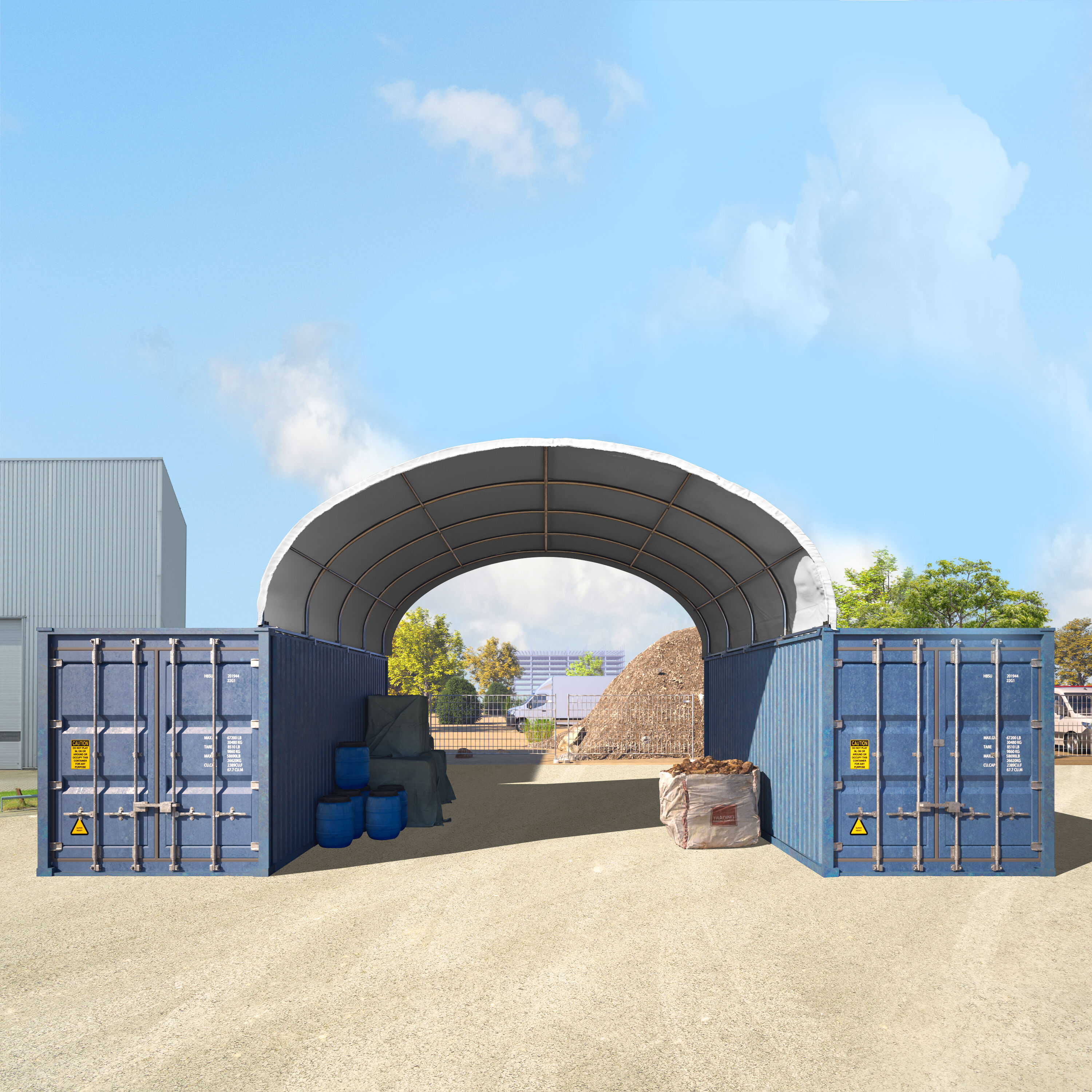 TOOLPORT Containerüberdachung 6x6m PVC 720 g/m² weiß wasserdicht