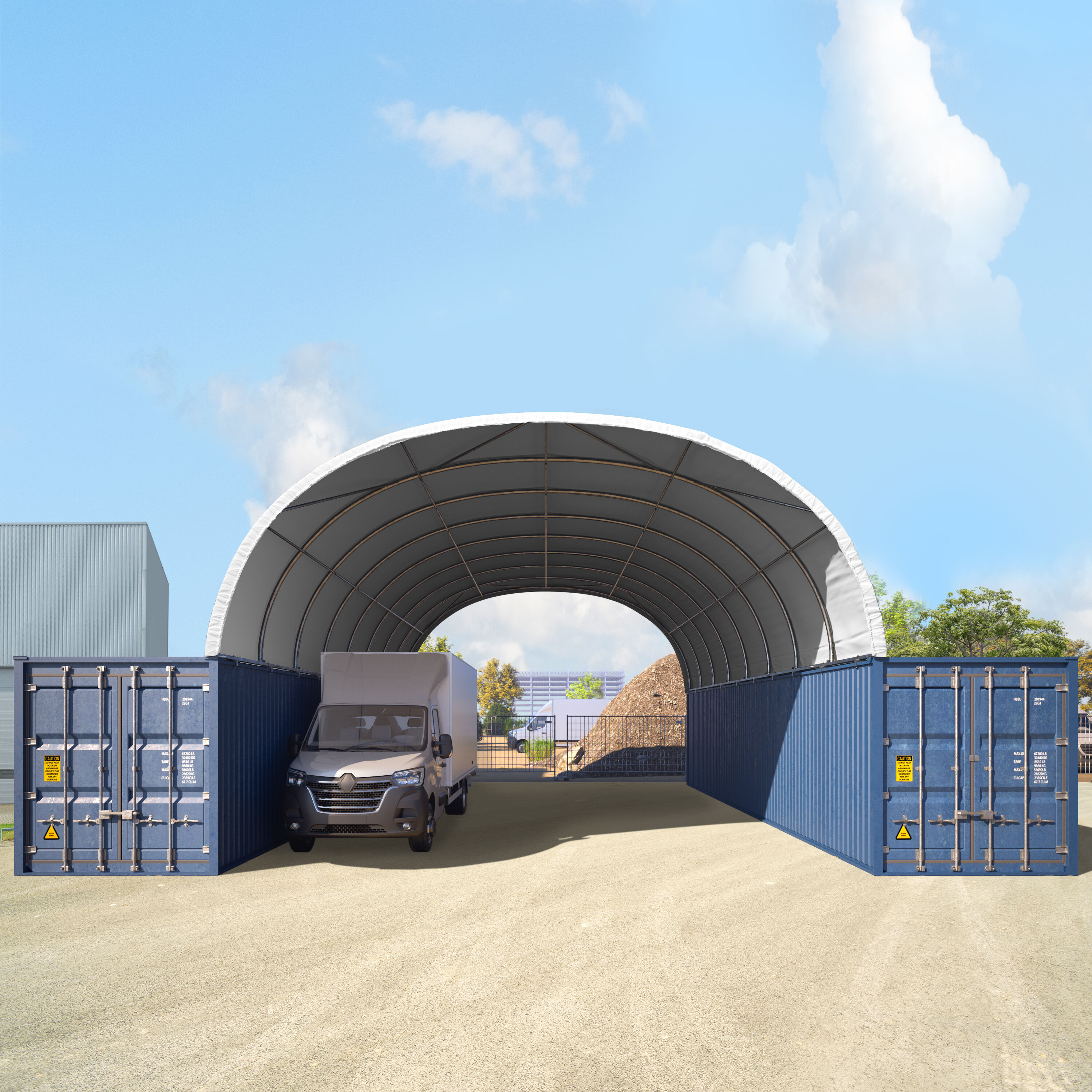 TOOLPORT Containerüberdachung 8x12m PVC 720 g/m² weiß wasserdicht