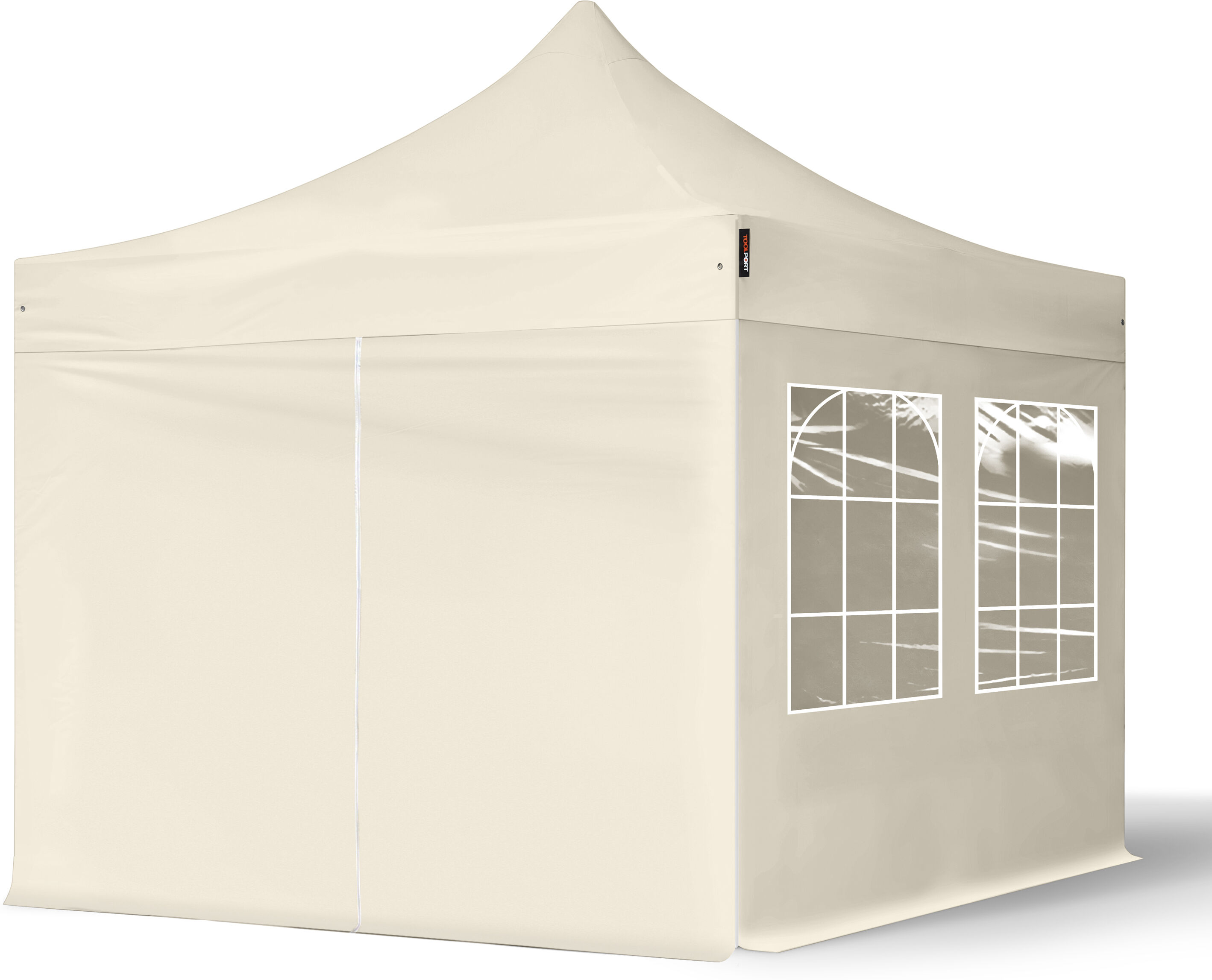 TOOLPORT Faltpavillon 3x3m Hochleistungspolyester 300 g/m² creme wasserdicht Faltzelt, Klappzelt