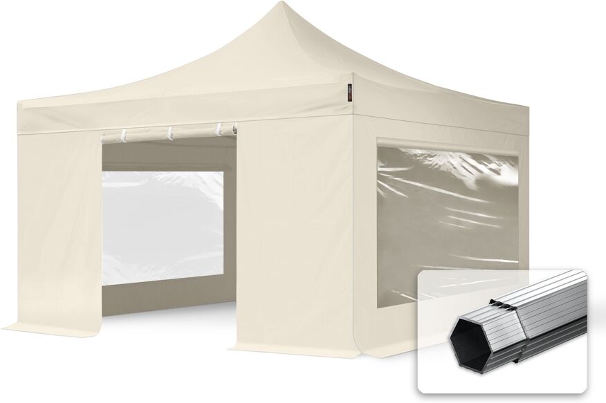 TOOLPORT Faltpavillon 4x4m Hochleistungspolyester 400 g/m² creme wasserdicht Faltzelt, Klappzelt