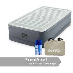 Intex PremAire I - Airbed - 1 person - Inklusiv indbygget elektrisk pumpe. Bæretaske og reparationssæt - 191x99x46 cm - PVC - Grå