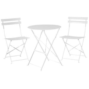 Beliani Balkonmøbelsæt Hvidmetal Dobbeltstole og Klapbord Havemøbler