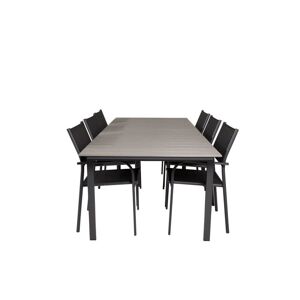 ebuy24 Levels havesæt bord 100x229/310cm og 6 stole Santorini sort, grå.