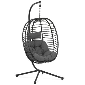 Uniprodo Hængestol udendørs - med stativ - sammenklappeligt sæde - sort og grå - oval