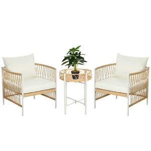 Rootz Living Rootz Havemøbelsæt - 3-delt - Bistrosæt - Havesiddegruppe - Pe Rattan - PE Rattan - Polyester - Gul - Creme - 72 Cm X 66 Cm X 64 Cm