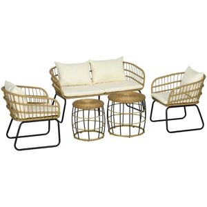 Rootz Living Rootz Havemøbler - Sædehynder - Loungesæt - Udendørs siddegruppe - Boho Style - 5-delt sæt - PE Rattan-polyester - Creme - Naturlig - Sort - 145 X 70