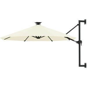 vidaXL væghængt parasol med LED metalstang 300 cm sandfarvet