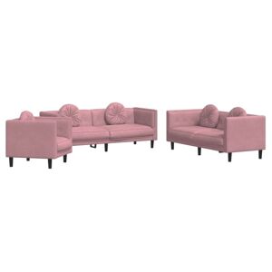 vidaXL sofasæt 3 dele med puder velour lyserød