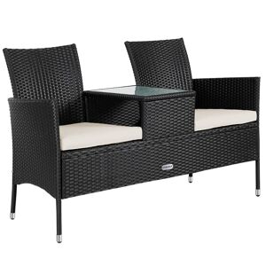 Deuba Polyrattan Havebænk Med Bord Sort 143x55x88cm