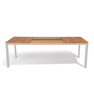 Mindo 101 Dining Table 222x90 cm - Light Grey/Teak/Steel Chrome