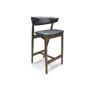 Sibast Furniture No 7 Bar Stool SH: 65 cm Full Upholstery - Dark Oil Oak/Black Leather