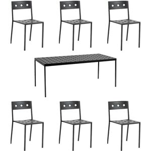 HAY Balcony Table L: 190 cm + 6 Balcony Chairs - Anthracite