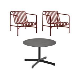 HAY Neu Table Low + Palissade Lounge Chairs Low Havemøbelsæt - Anthracite/Iron Red
