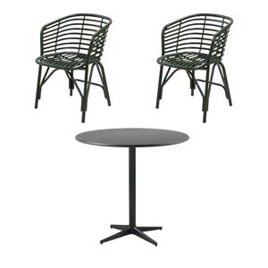 Cane-line Outdoor Drop Cafebord + Blend Stole Havemøbelsæt - Lava Grey/Aluminium/Dark Green
