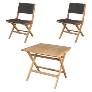 Cane-line Outdoor Flip Klapbord + Flip Foldestole inkl. Sæde- og Ryghynde Havemøbelsæt - Teak/Dark Grey