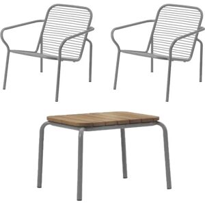 Normann Copenhagen Outdoor Vig Robinie Bord + Vig Lænestole Havemøbelsæt - Grå/Olieret Træ